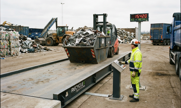 Ein Recyclingbetrieb erfasst Wertstoffmengen mit einer robusten Industriewaage