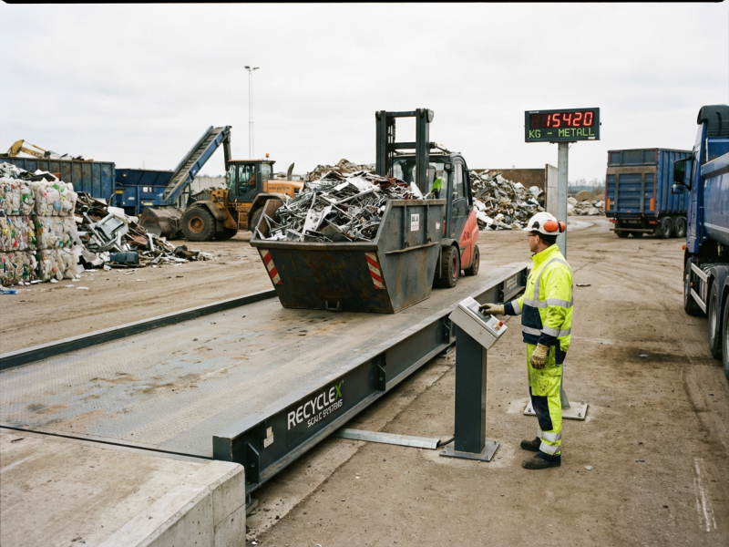 Ein Recyclingbetrieb erfasst Wertstoffmengen mit einer robusten Industriewaage